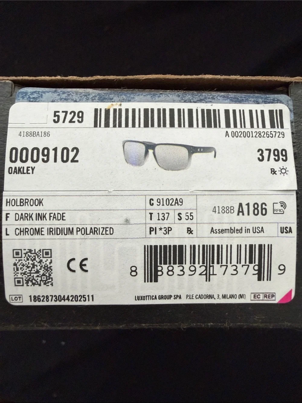 Oakley Holbrook OO9102-A9 Dark Ink Fade Chrome Iridium Polarized Sunglasses NEW